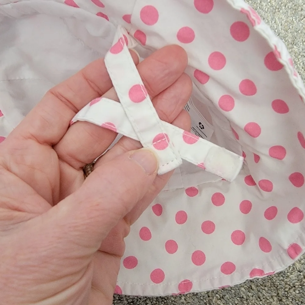 Disney Baby Minnie Mouse Hat Sun Bonnet White Pink Polka Dots 0-6 Months Ribbon